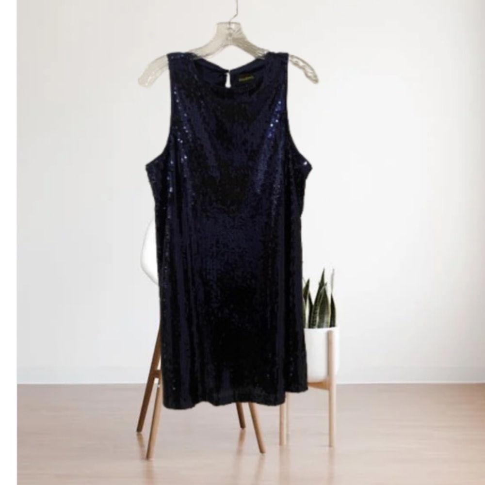 “Party Dress” Sequins Shimmering Midnight Blue Mini Dress by Sugarlips - Picture 9 of 11